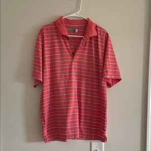 Hogan Coral and White Striped Polo